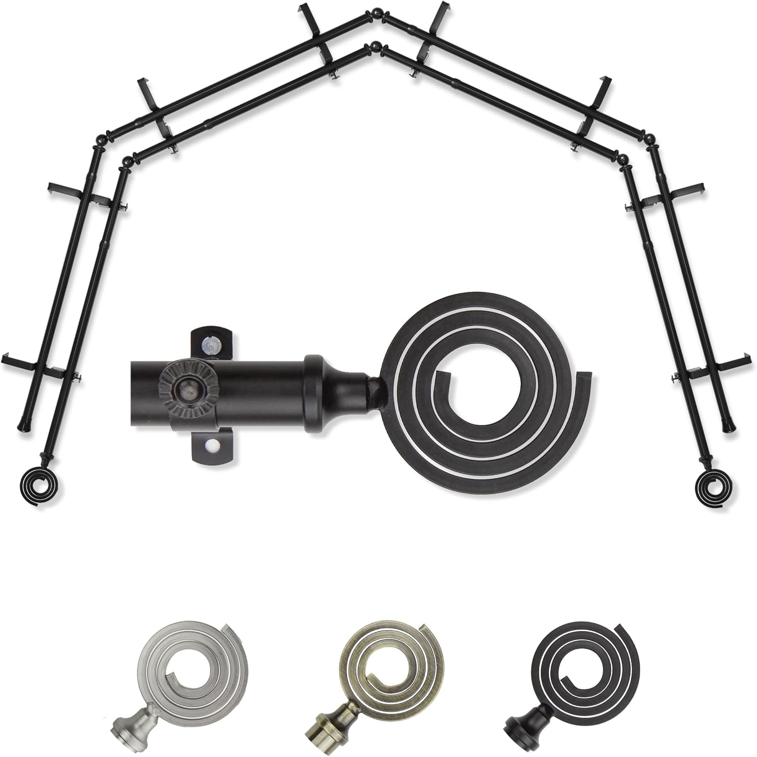 A&F Rod Décor - Spool 13/16" 4-Sided Double Bay Window Curtain Rod - Antique Brass