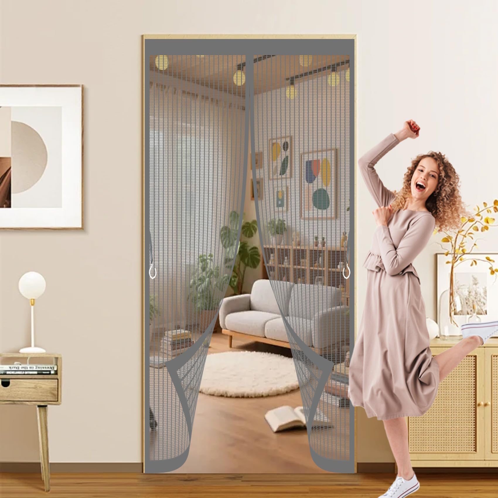 Fly Nets for Doors 110 x 150 cm Automatically Close, No Gap, Easy to Install Without Drilling, Keep Bugs Out Lets Fresh Air in Thermal Insulated Door Curtain for Patio Doors Balcony, Grey