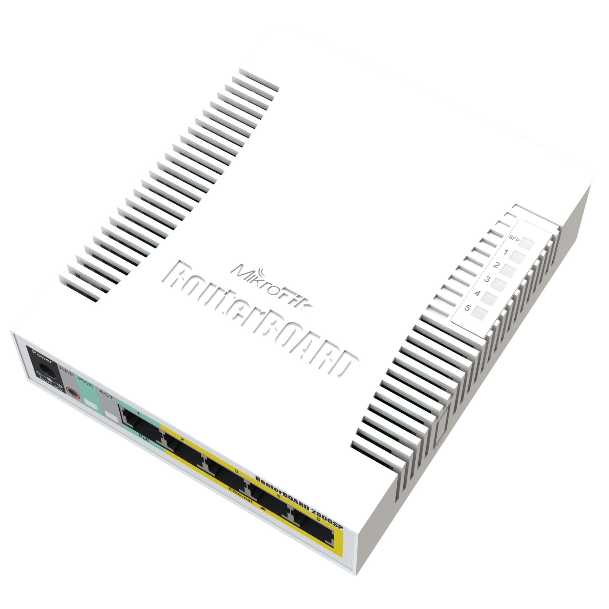 MikroTik rb260gsp gestito Gigabit Ethernet (10/100/1000) connessione Ethernet, che supportano l' alimentazione tramite CE Porta (PoE) Bianco Switch di rete – Switch reti (Managed Network Switch, Gigabit Ethernet (10/100/1000), Bianco, 6 W, 8 – 30, -25 – 6