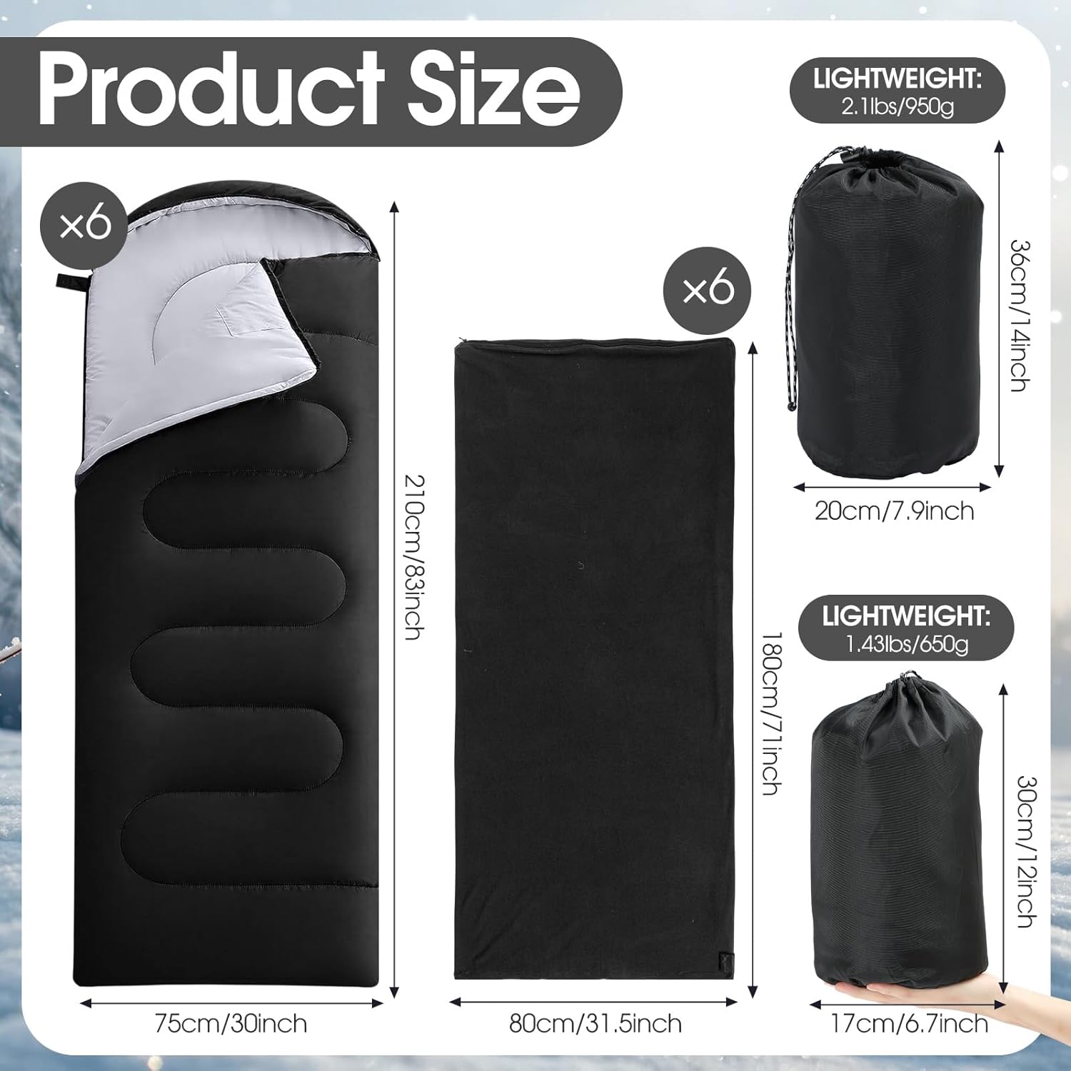 6 Pack Camping Sleeping Bags Bulk with Fleece Liner for Homeless Adults, All Season Lightweight Waterproof Sleep Compression Sack for Shelter Donation Hiking Travel Backpacking - Image 2