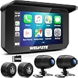 WEUASTE Motorcycle Carplay (Includes 128G SD Card) with Dual Cameras,TPMS, Wireless Apple Carplay & Android Auto,GPS Navigation System for Motorbike,Motorcycle Dash Cam, G-Sensor, Bluetooth