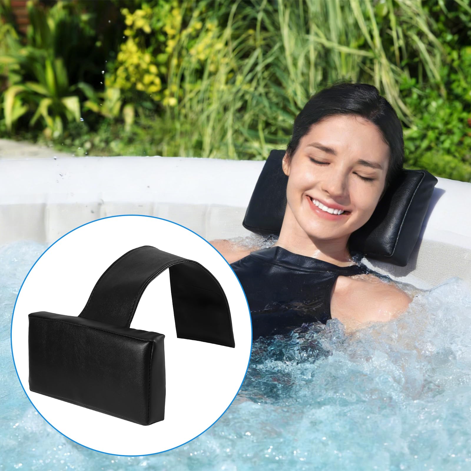 LALAGO Hot Tub Poggiatesta per Vasca Idromassaggio Rettangolare, Cuscino Cervicale Piscina per il Collo Impermeabile da Esterno Nero, Cuscino per Piscina, Accessori per Vasca