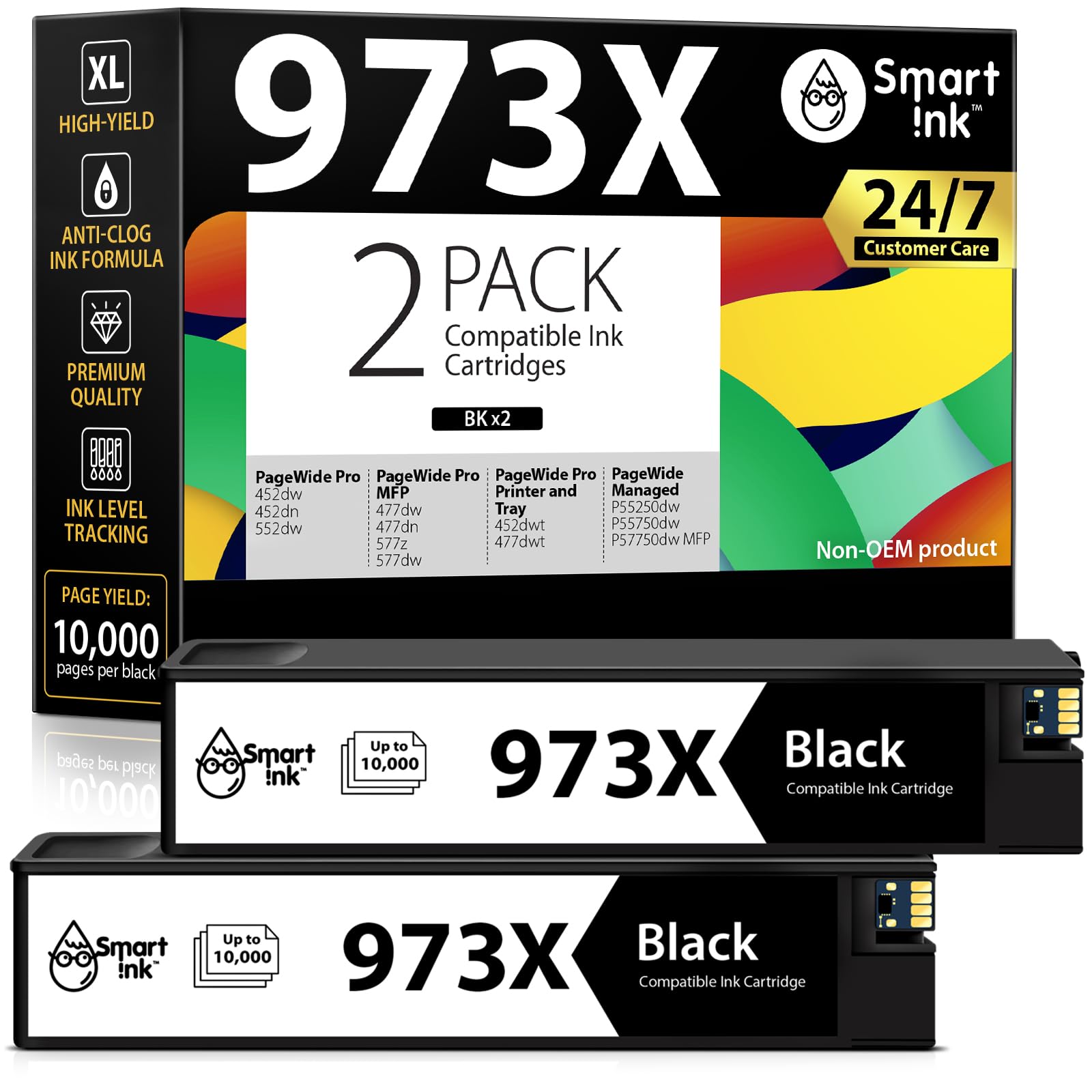 Smart Ink Compatible Ink Cartridges Replacement for HP 973X 973 973XL (2 Black Combo Pack) to use with HP PageWide Pro 477dw 577dw 452dw 477dn 452dn 577z 552dw P55250dw Printer