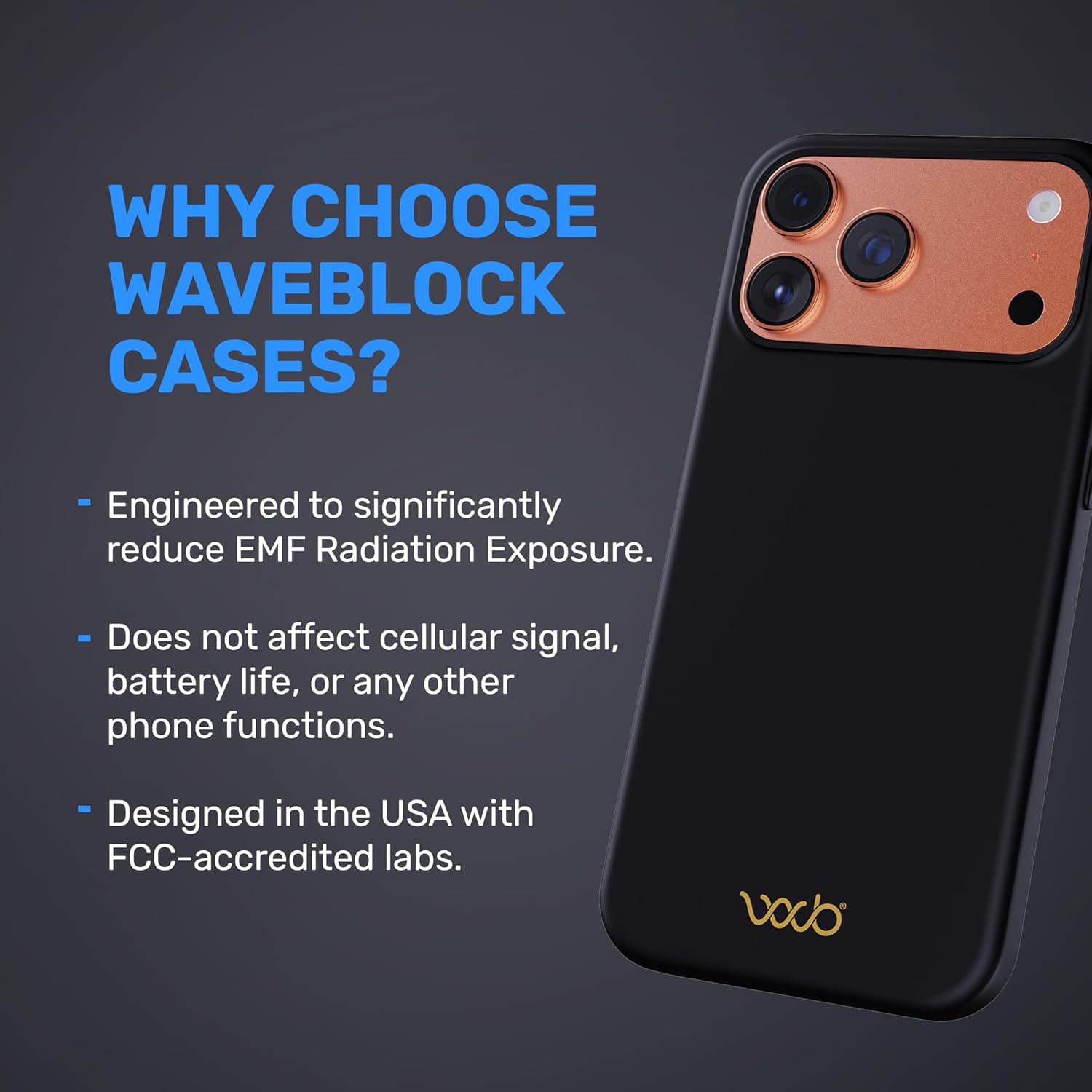 WAVEBLOCK EMF Protection Silicone Case Compatible with iPhone 17 Pro Max, Radiation Blocker, 5G Shield Reduction, Lightweight, USA Patented and Tested in FCC Lab, Black