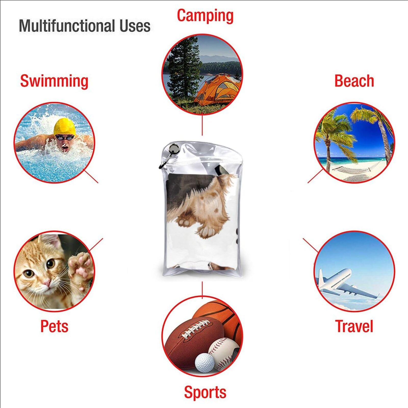 Toalla de playa ligera de microfibra de 31.5 x 63 pulgadas, lindo perro, cachorro, mascotas, animales domésticos, toallas de campamento de secado rápido para playa, gimnasio, baño, ducha