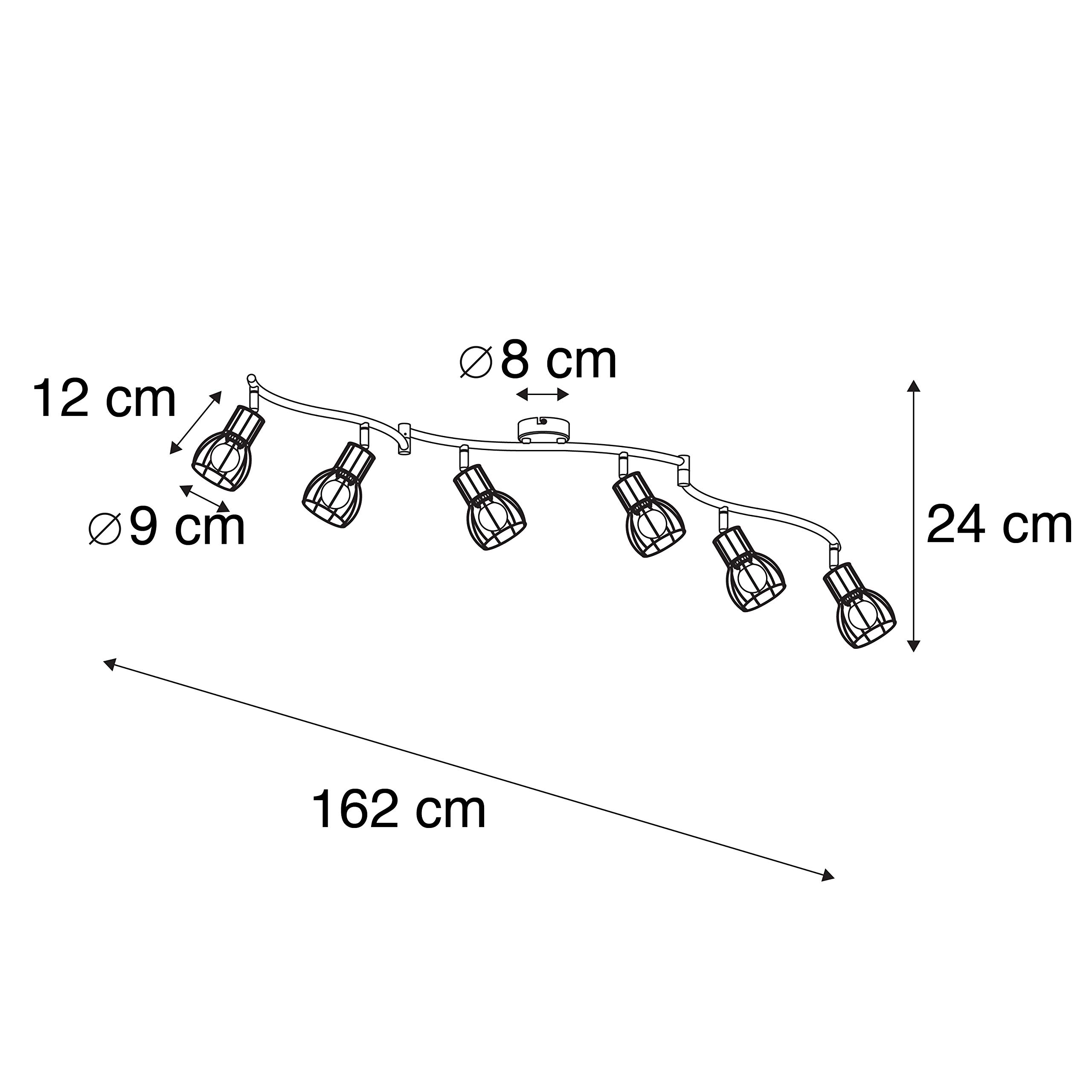 Qazqa Verstellbarer Deckenstrahler, Deckenspot - Botu - Schwarz, max. 40W, Geeignet für LED, 145cm, 6-flammig, Ideal als Küche lampe, Schlafzimmerlampe und Wohnzimmerlampe