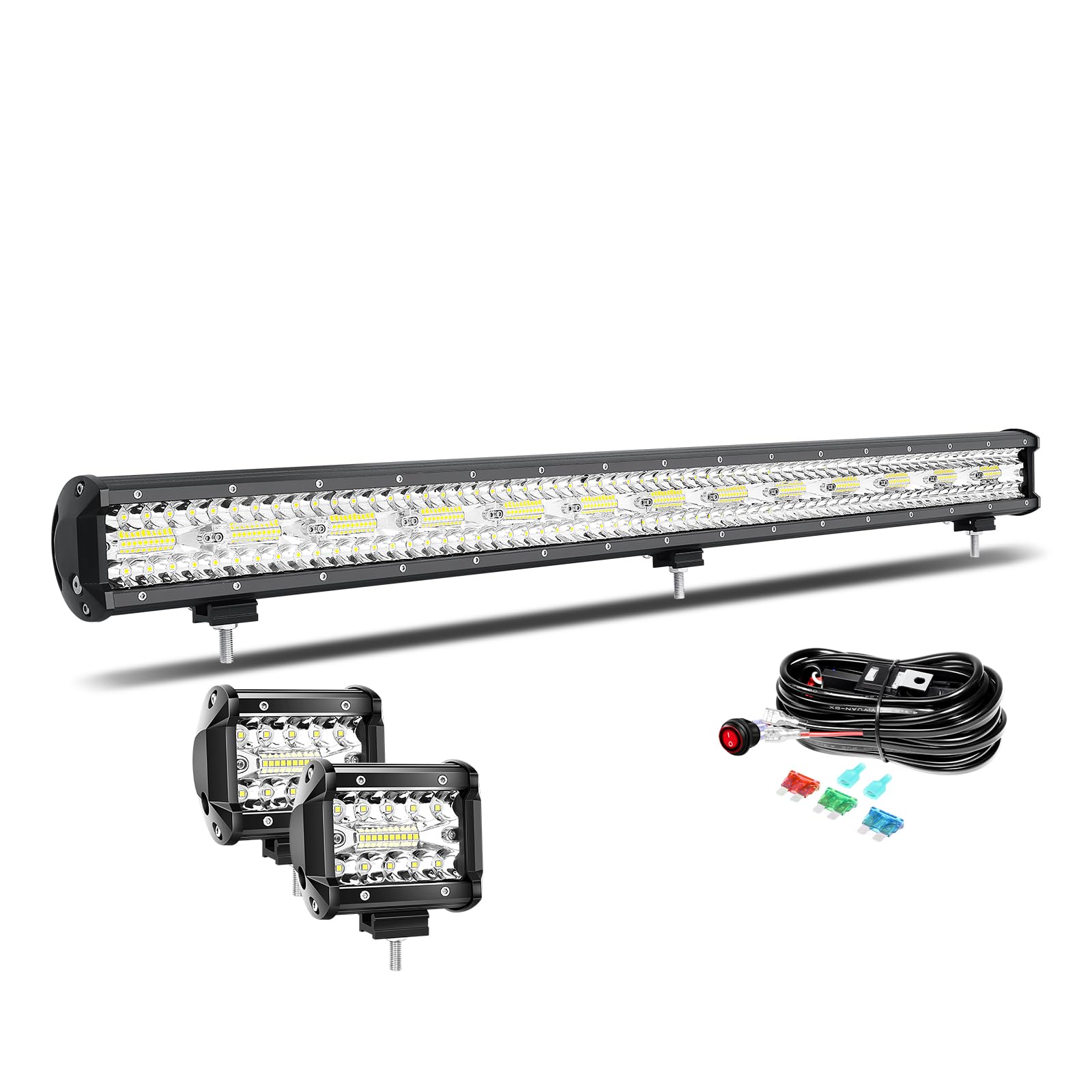 Willpower 93 cm, 37 cali, 780 W, listwa LED, 4 x 4 cm, 60 W, 12 V, okablowanie, rampa LED, wodoodporna lampa przeciwmgielna, do samochodu offroad, ciężarówki, ciągnika, quada, 6000 K, biały