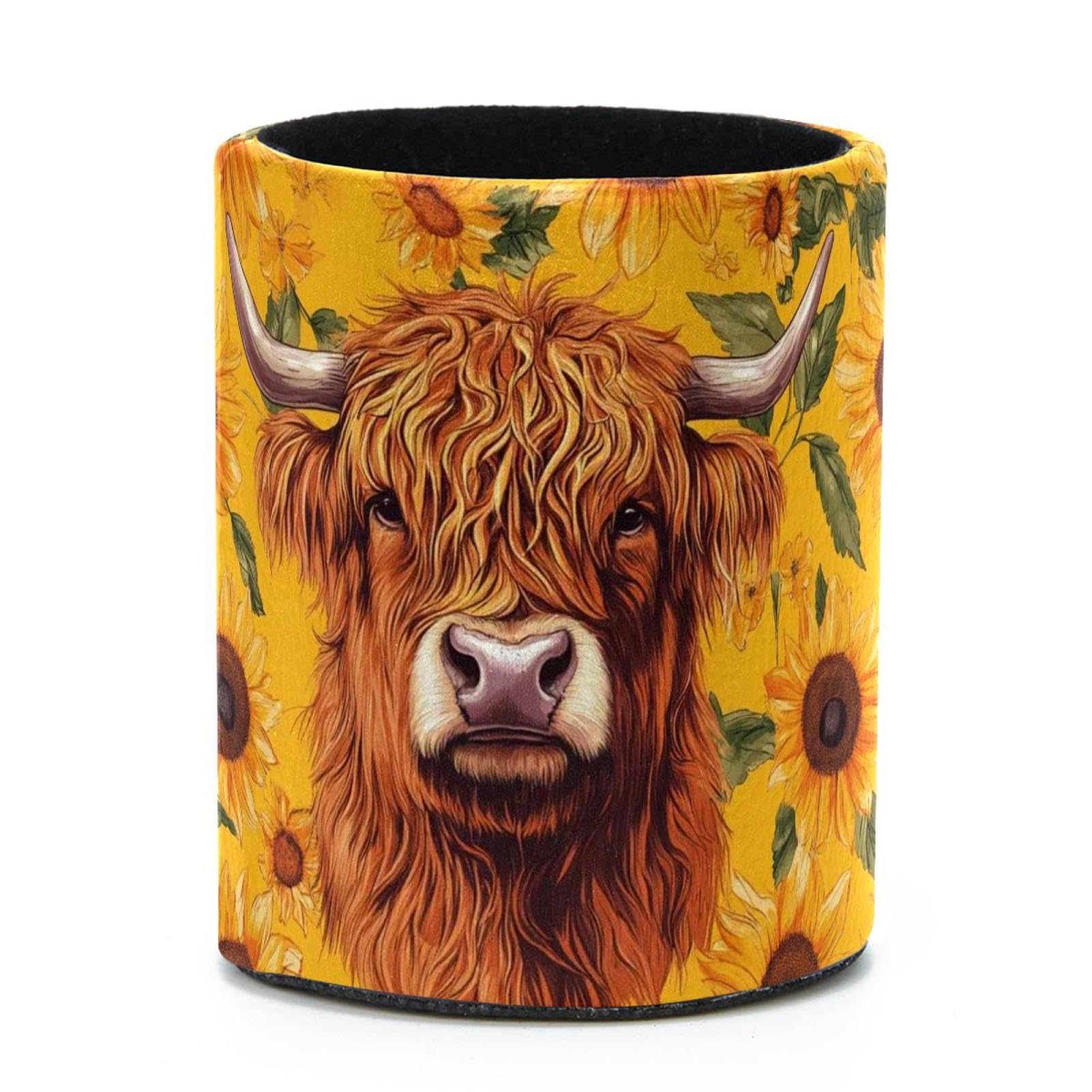 VAPOKF Round Pencil Holders for Desk, Sunflower Cow Pen Holders Pen Pot Makeup Brushes Storage Desktop Stationery Supplies Organiser for Home Office