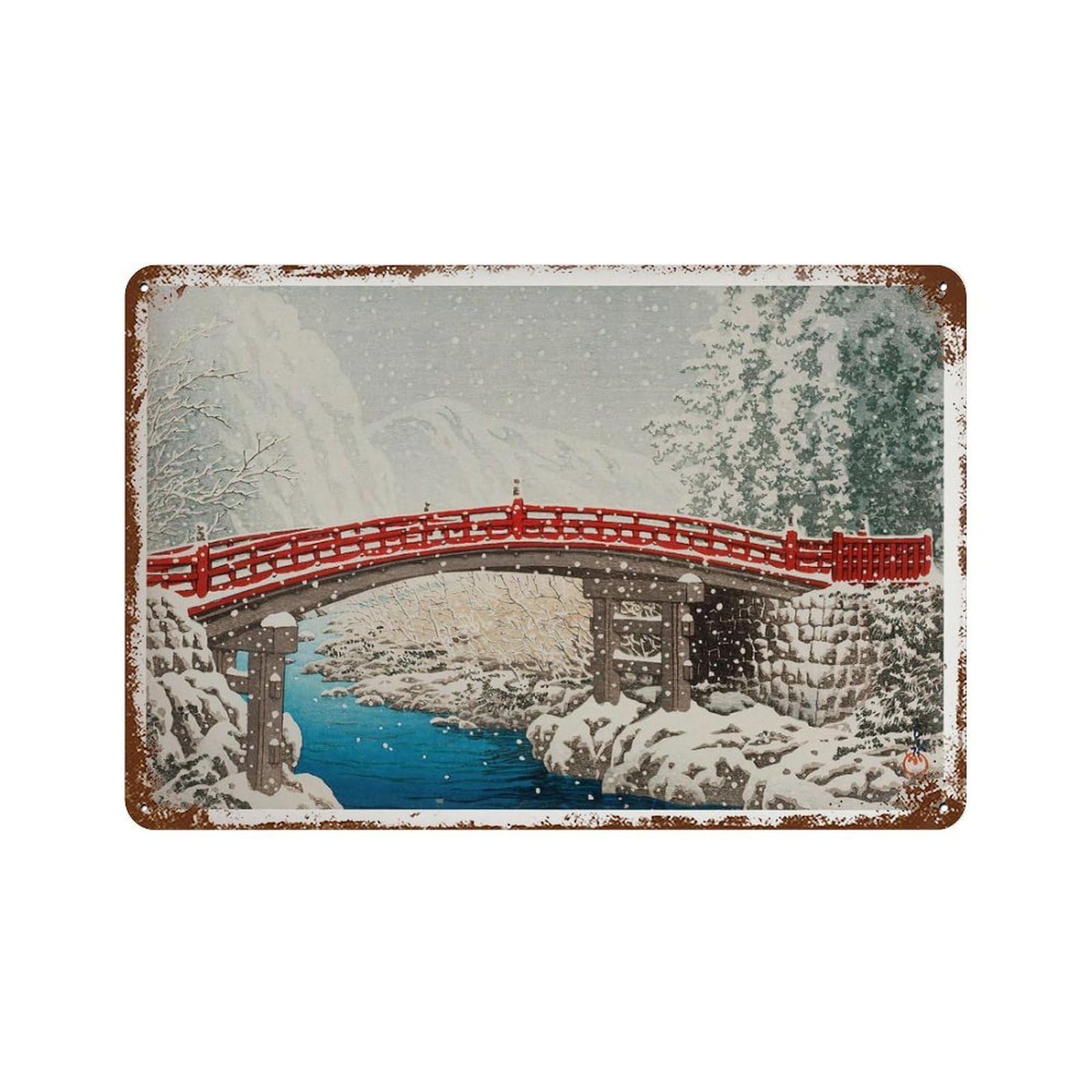 xiaoxiaoshen Hasui Kawase Snow Scene Sacred Bridge at Nikko Wall Decor Art Metal Tin Poster Modern Home Decor Art Home Bar Shop Decorations Vintage Sign 20x30cm