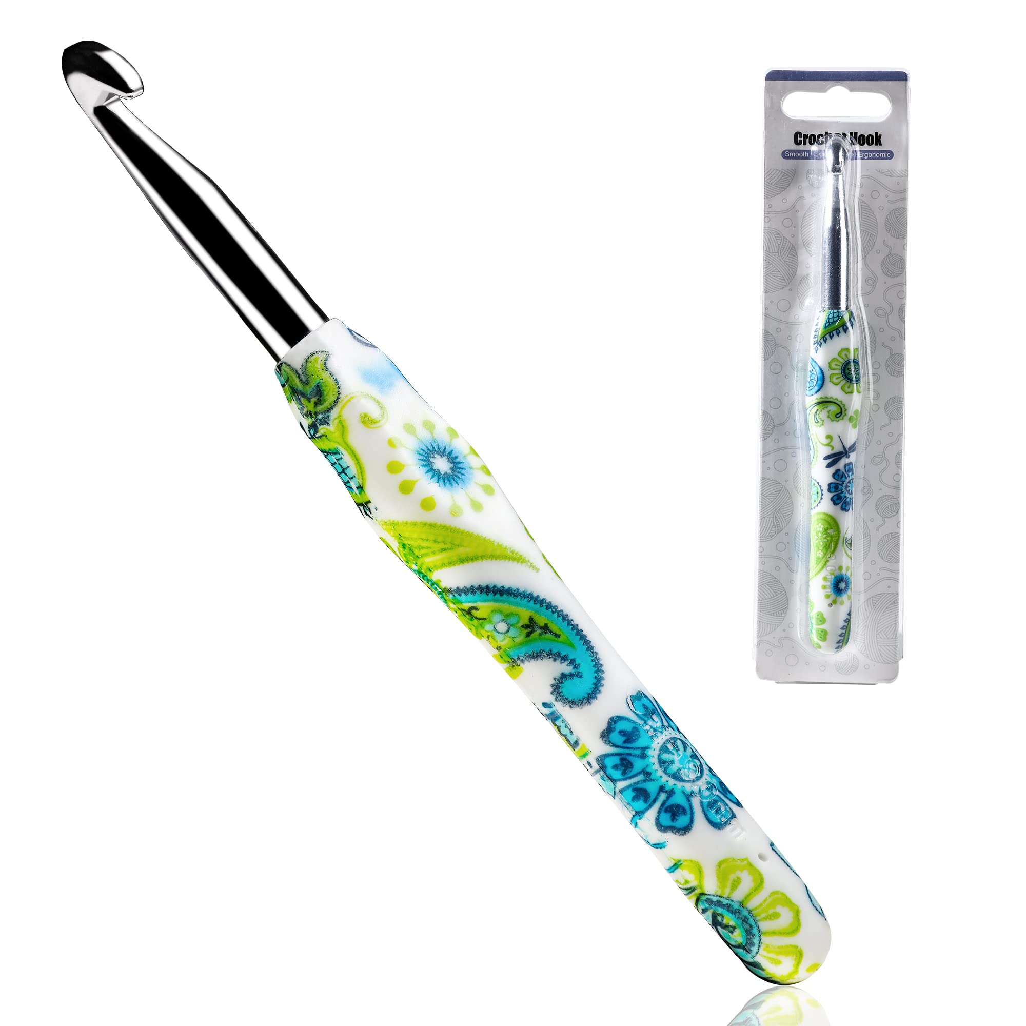 9mm Looen Crochet Hook, Ergonomic Handle for Arthritic Hands, Soft Rubber Grip Extra Long  Knitting Needles for Crochet Beginners, Knitting Enthusiasts (9mm)