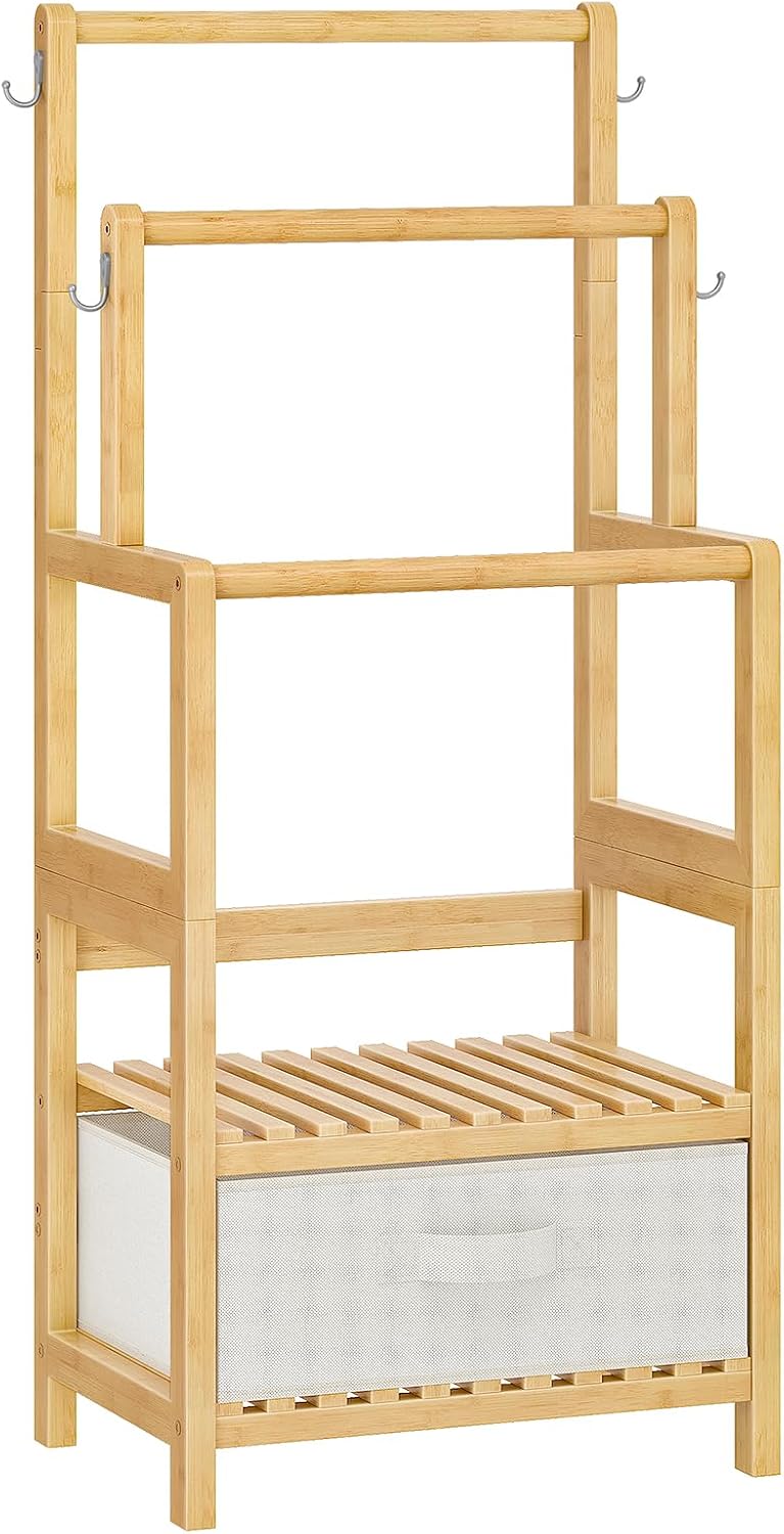 HOOBRO 3-Tier Towel Rack Freestanding with a Fabric Drawer for Bathroom