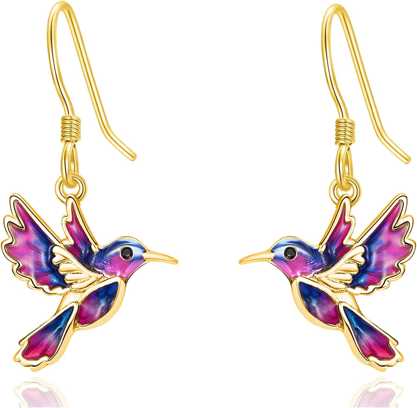 Dreamboat Hummingbird Bird Dangle Drop Earrings for Women 925 Sterling Silver Enamel Hook Jewelry Gifts for Hummingbirds Lovers