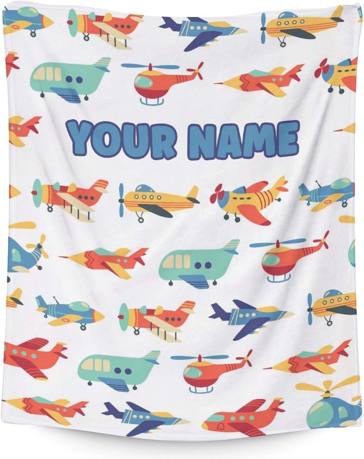 Personalized Airplane Gifts for Kids, Teens - Soft, Fluffy, Lightweight - 40x50 Inches Crib Size Airplane Blanket for Couch, Sofa - White Cartoon Fuzzy Throws with Name