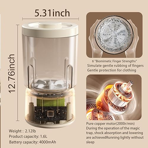 Miniatura 6 de Mini lavadora portátil pequeña lavadora compacta solución de lavandería mini lavadora para apartamento, hogar, hotel y campamento-2 tazas