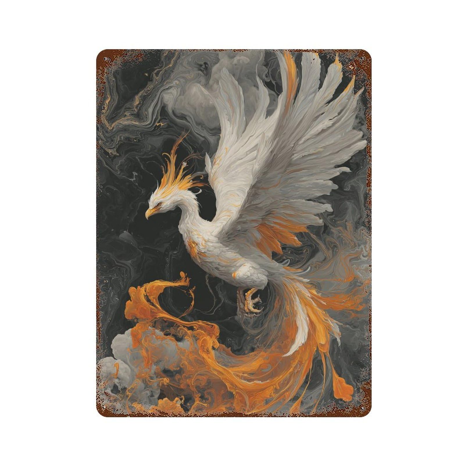 Phoenix Rising Art Print Rust Effect Tin Sign 15.7"x11.8", Farmhouse Wall Decor for Bistro, Counter And Cafe Decor