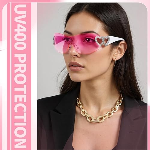 Vista 5 de 3 lentes de sol Y2K para mujeres y hombres, Y2K envolventes, sin marco, de gran tamaño, sin marco, protección UV400