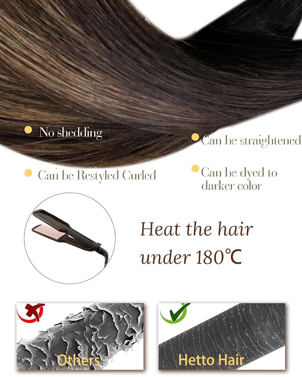 Hetto Extension Capelli Veri Cheratina Balayage Marrone scuro & Marrone dorato - Remy Capelli Umani U Tip Estensioni, Invisibile Adesive, Look Naturale per Uso Quotidiano 50g 50ciocche 45cm