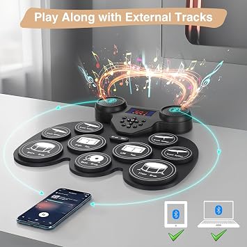 Electric Drum Set with 7 Colorful LED Light Patterns, Enhanced Rebound Feel Electronic Drum Kit Featuring 9 Pads, Bluetooth MIDI, and Dual Speakers, for Kids and Adult Beginners