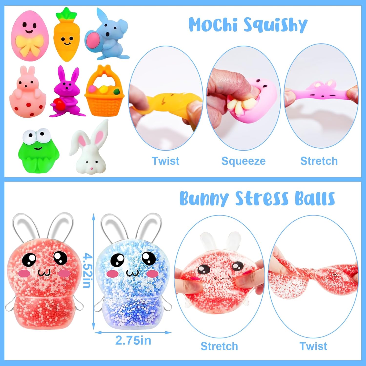 Adisher 100 Pack Easter Egg Fillers, Easter Basket Stuffers for Kids Boys Girls, Easter Party Favors Assorted, Easter Egg Hunt, Easter Gift Goodie Bags Stuffers Filling Treats Classroom Prize