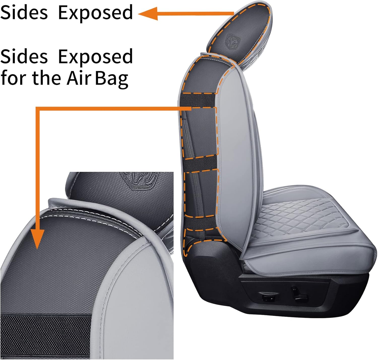 Aierxuan Dodge Ram Car Seat Covers Front Pair Waterproof Leather Custom Fit 2009-2026 1500/2500/3500 Crew Quad Regular Cab Truck Pickup Compatible with Airbag(2 PCS Front/Grey)