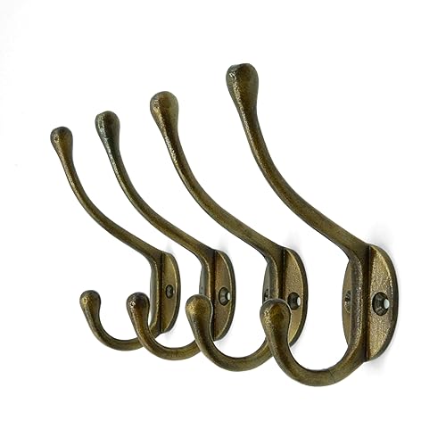 CRAFTSMAN ROAD Vintage Cast Iron Wall Hooks (Antique Brass Finish,