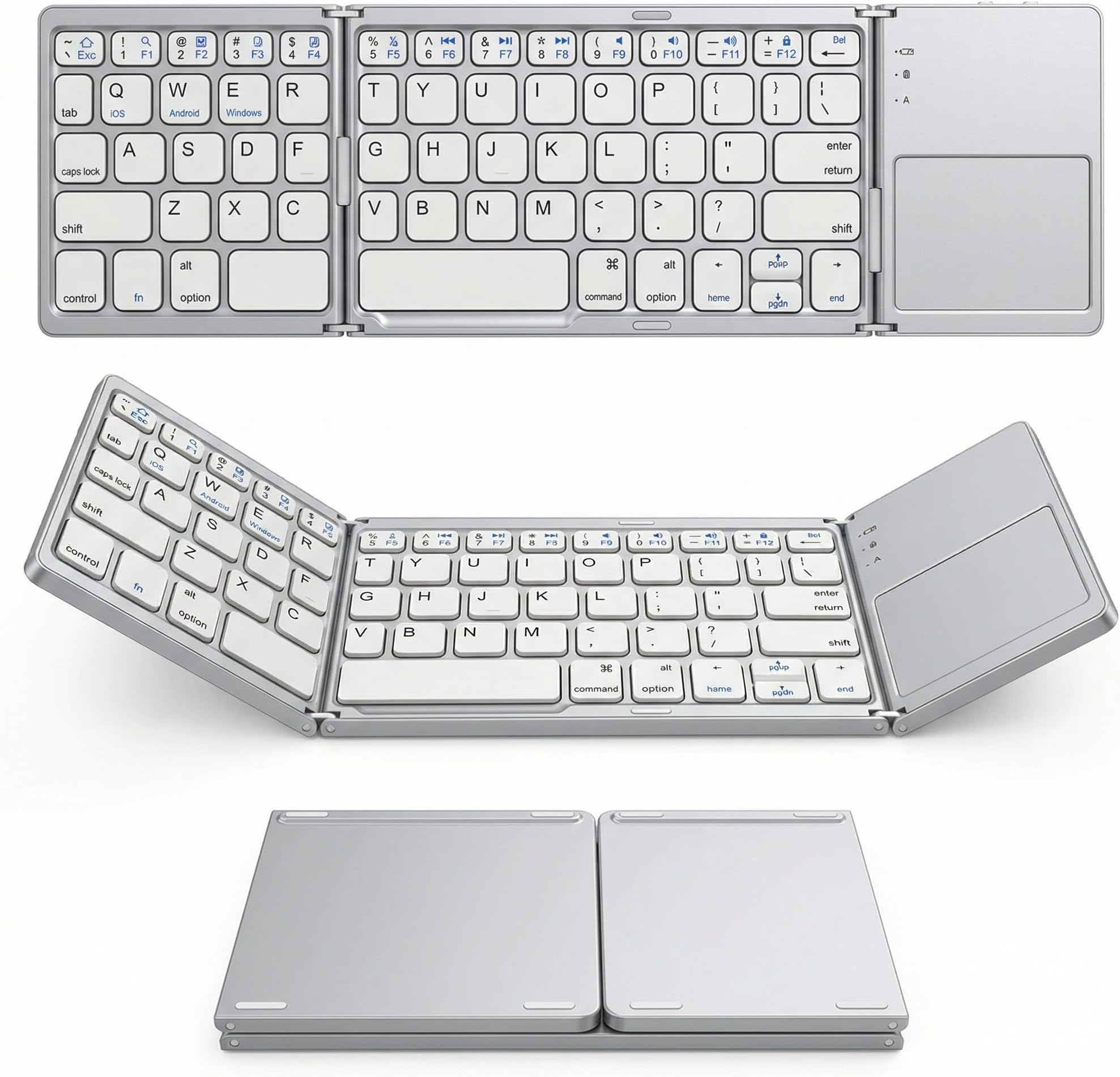 Bluetooth Foldable Keyboard with Touchpad, Tri-Fold Wireless Foldable Keyboard for iPad, Phone, Tablet, Auto Reconnect Portable Wireless Keyboard for Travel, Slim Magnetic Folding Keyboard Bluetooth