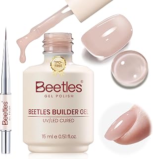 Beetles Builder Gel for Nails TPO-Free,Nude Grey & Nail Art Brush | Misty Nude 8 in 1 for Building Instant Apex Strengthening & Extension, DIY Salon at Home for Beginner, UV LED Lamp Needed