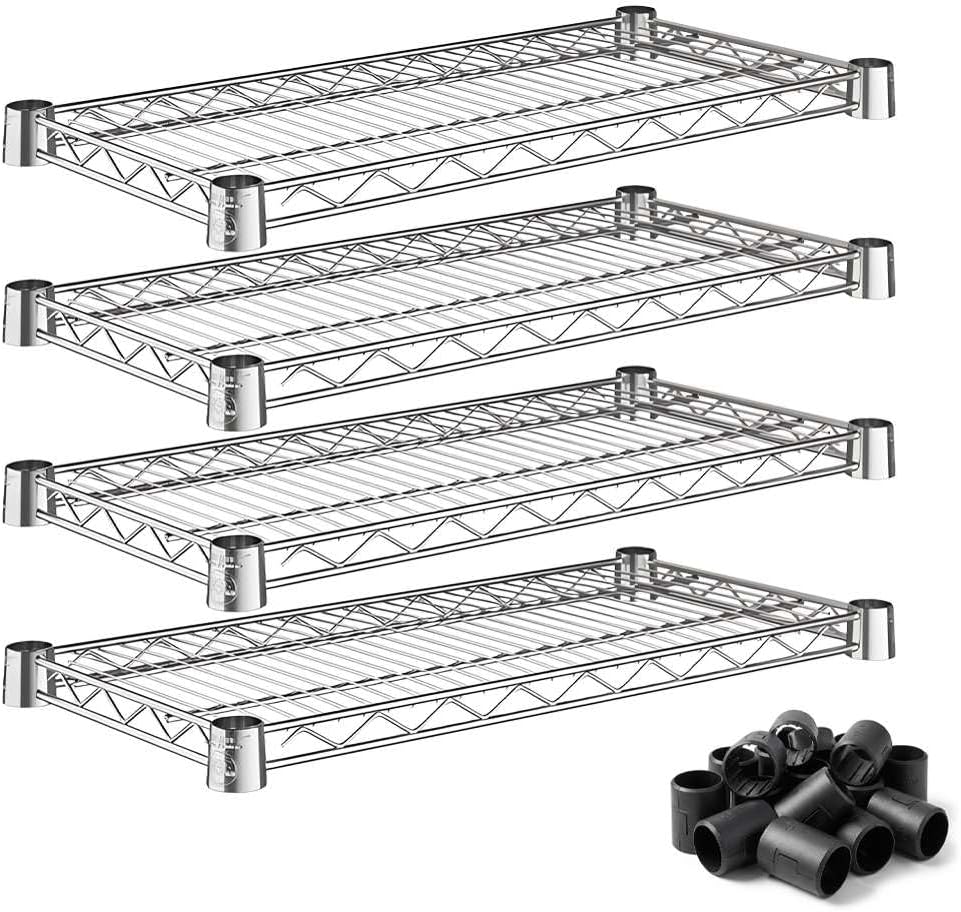 12"x24" Chrome Wire Shelf 4-Pack | NSF Commercial Heavy Duty Storage Rack Add-On Shelving