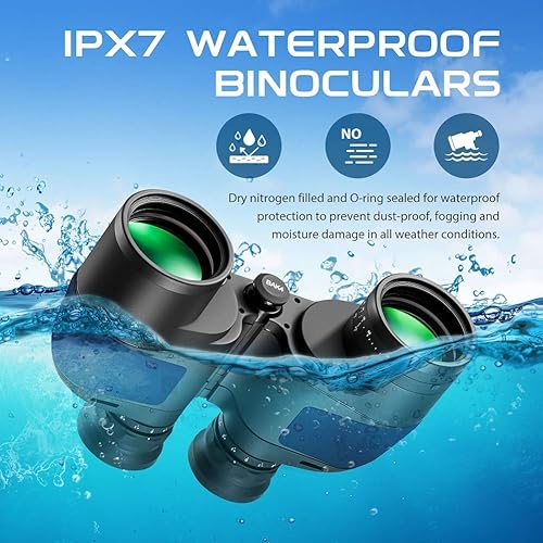 Miniatura 2 de Binoculares militares marinos a prueba de niebla, binoculares Hooway de 7 x 50 pulgadas con telémetro interno y brújula para navegación, navegación,