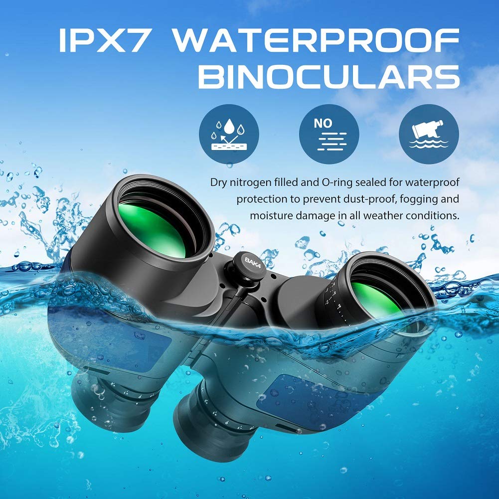 Hooway 7 x 50 impermeabile antiappannamento marine binocolo W/interno telemetro e bussola per navigazione, vela, pesca, sport acquatici, caccia e più