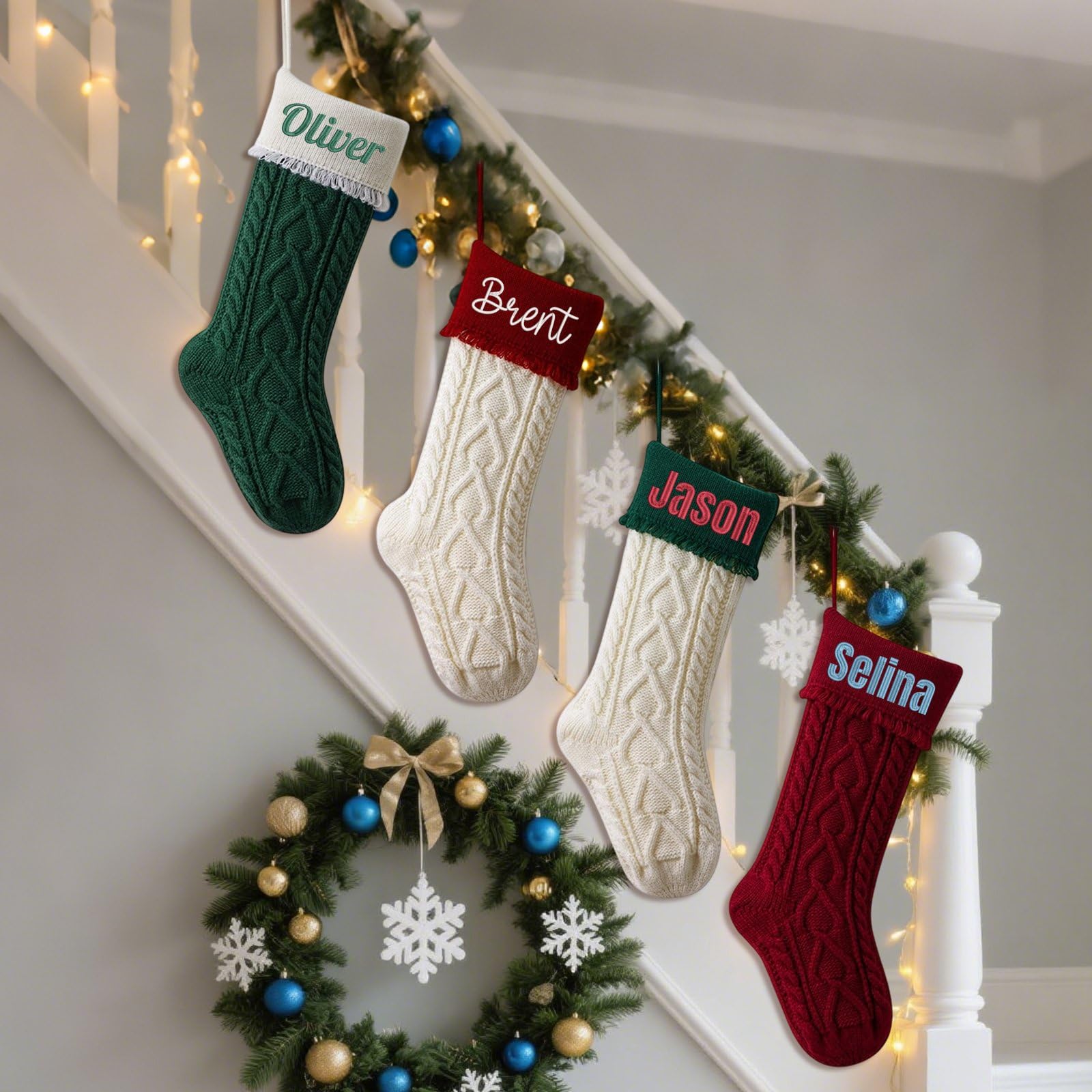 Calze natalizie grandi con nome ricamato personalizzato, 45 cm, con nome ricamato personalizzato, 45,7 cm, calza lavorata a maglia, per Natale, feste, regali e decorazioni per caminetto