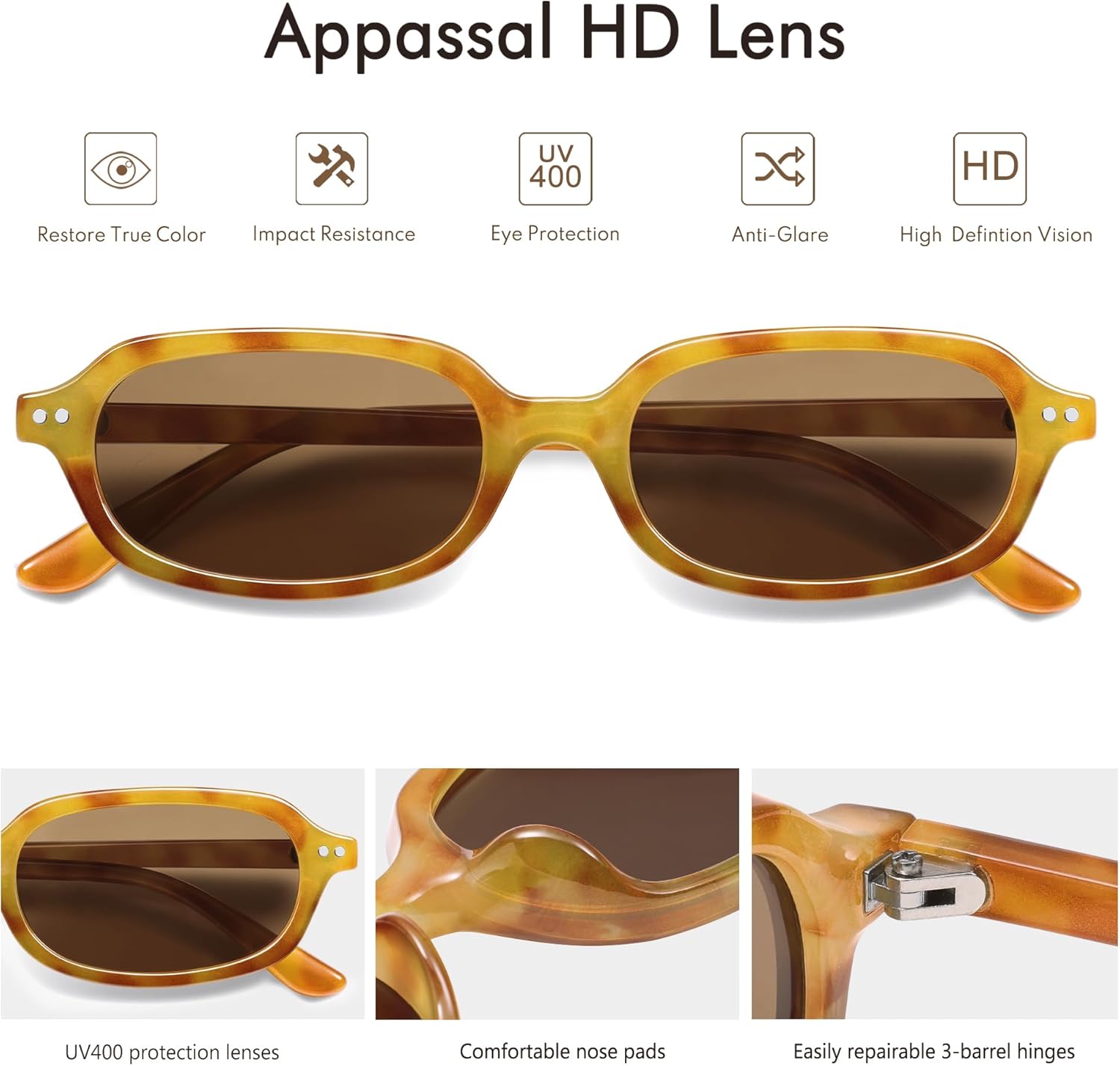 Retro Rectangle Sunglasses for Women Men Trendy Small Narrow Square Sunnies AP3729,Yellow Tortoise/Brown - Image 4