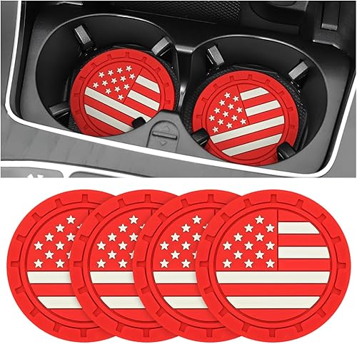 Miniatura 1 de Paquete de 4 posavasos de coche con bandera estadounidense, portavasos universales de 2.75 pulgadas, portavasos antideslizantes con bandera de