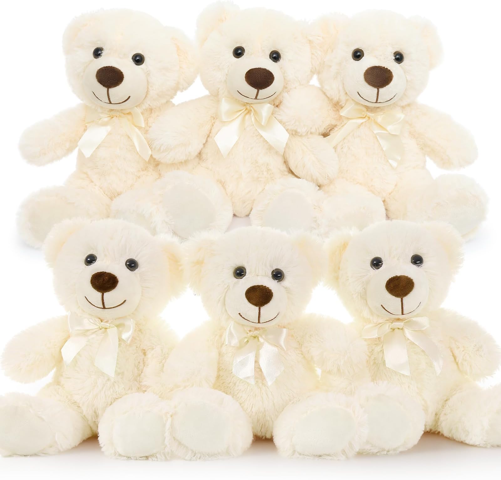 MorisMos 6Pcs White Teddy Bears Bulk Baby Shower, 14 Inch Cute Teddy Bear Stuffed Animals Plush, Small Stuffed Bears on Centerpiece Baby Shower Decoration, Gift for Party Birthday
