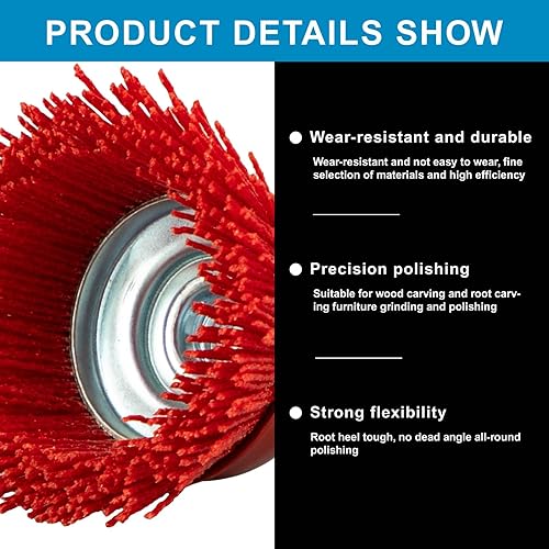 Miniatura 3 de SALI Cepillo de cerdas de nailon de filamento abrasivo de 6 pulgadas, cepillo de lijado grueso, rosca de 11 de 58 pulgadas, eje de taladro de 14 de