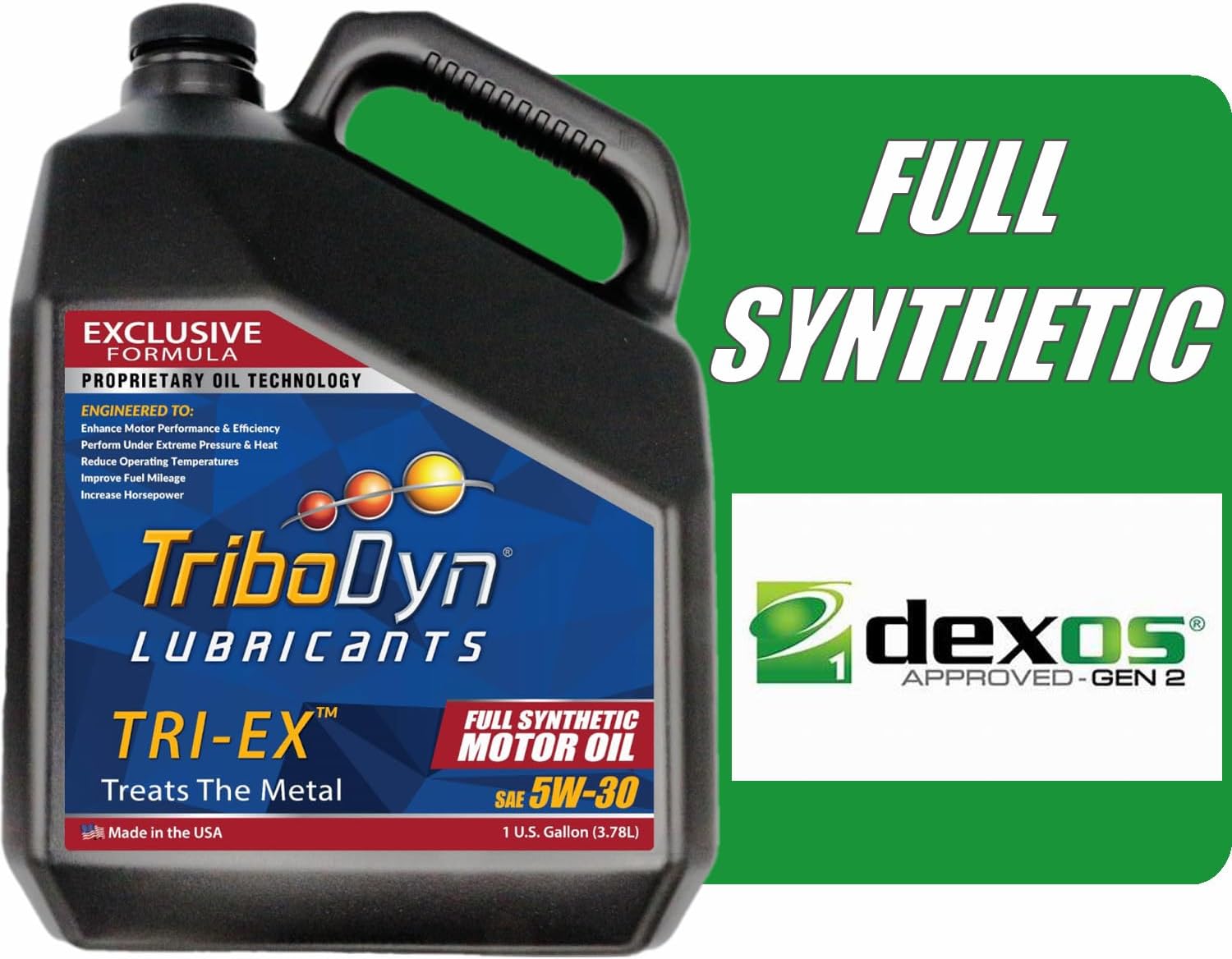 TRI-EX 5W-30 Full Synthetic Motor Oil, Turbo GDI, Hybrid, Fuel Economy, Engine Wear, Cold Start, High-Mileage, Dexos1 Gen 2, for Modern Cars/Trucks (5W-30, 1 Gallon)