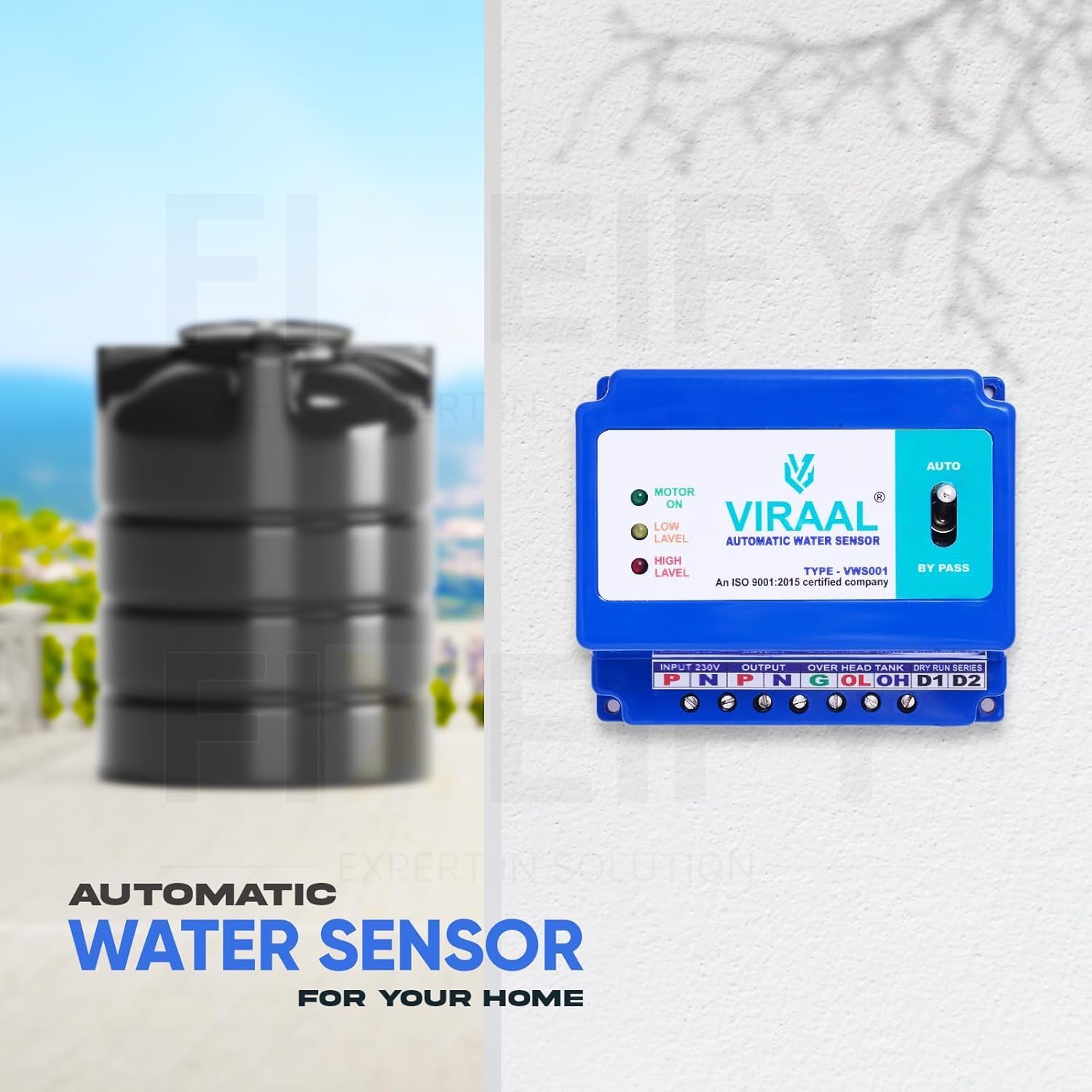 Automatic Water Level Controller Switch 220V Auto ON/OFF Water Pump Switch with Overflow Cut-Off Smart Motor Control Float Switch for Overhead Water Tank Switch+2 Sensors 4