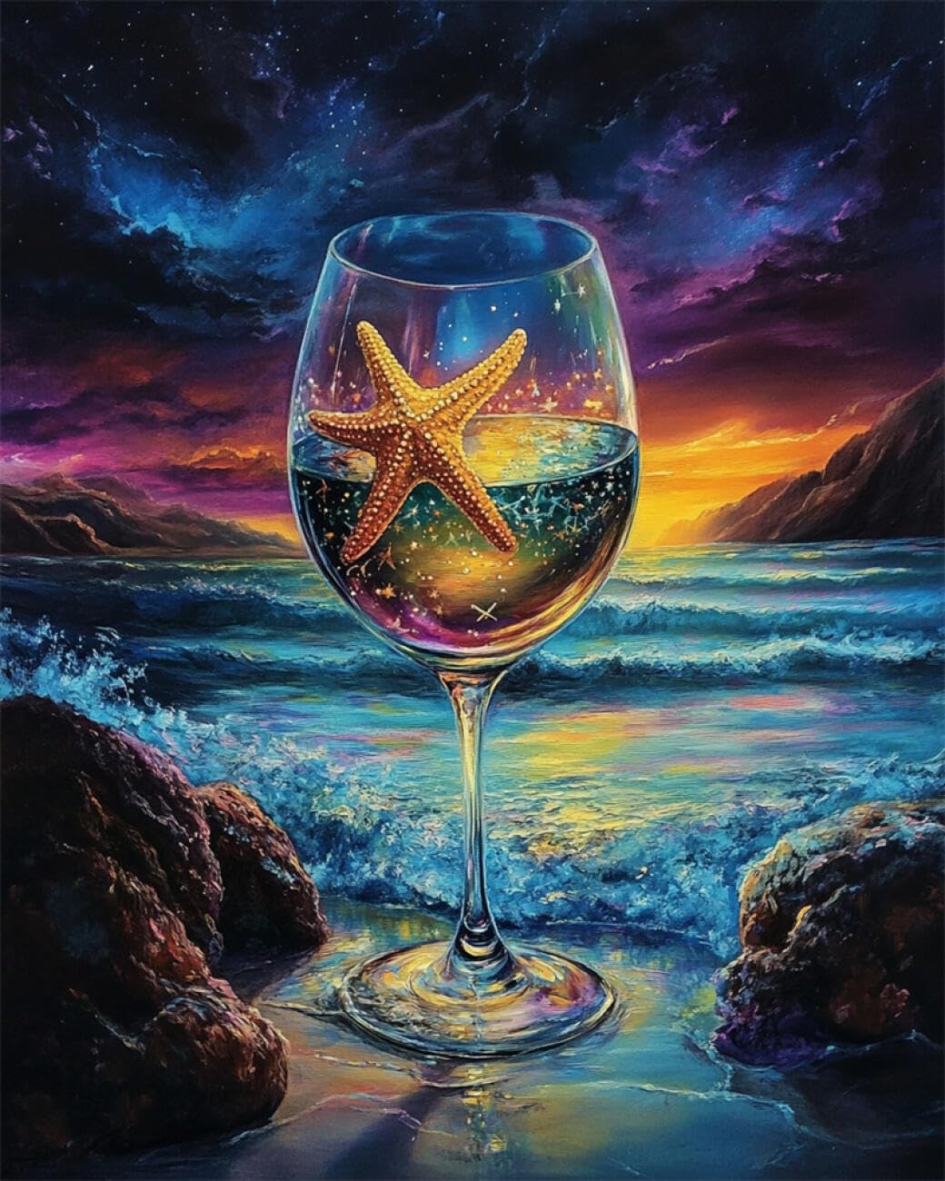 RKFLGEW DIY Bead Embroidery Kits Beach Starfish 30x40cm