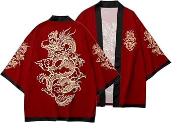 Mens 3/4 Wide Sleeve Kimono Yukata Tops Shirts for Women Unisex Haori Coat Jacket Oriental Style Loose