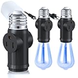 (2 Packs) Light Socket Outlet Adapter, 3-in-1 Light Socket to Plug Adapter for Expanding 3&2 Prong Sockets, E26 E27 Light Bulb Outlet Socket Adapter, Safety Performance & Professional Material