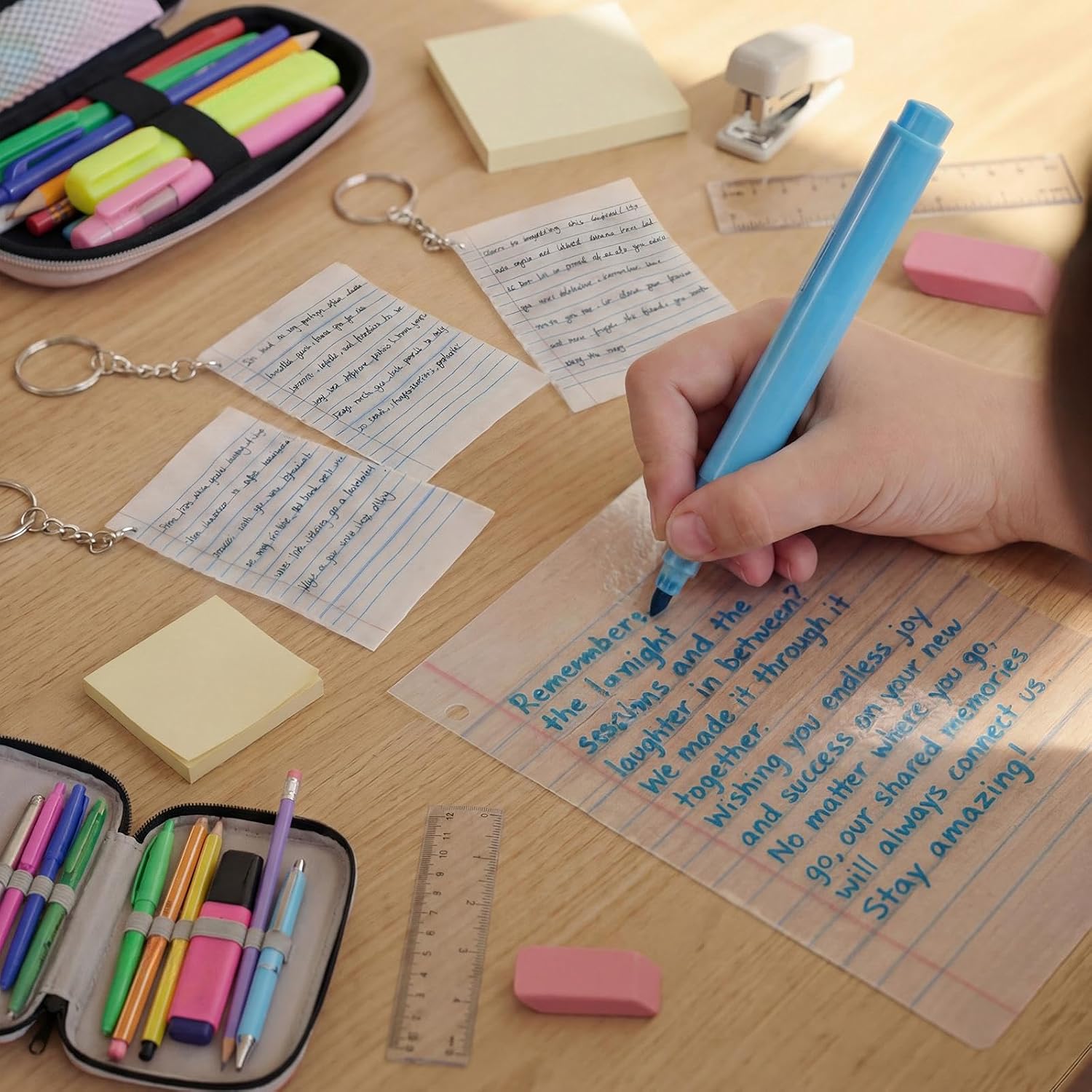 60 Pcs Back to School Shrink Sheets Keychains Kit Back to School Gifts 30 Notebook Shrink Plastic Papers with 30 Keychain Hooks for Encouragement Gift Keychain Jewelry DIY Making Supplies