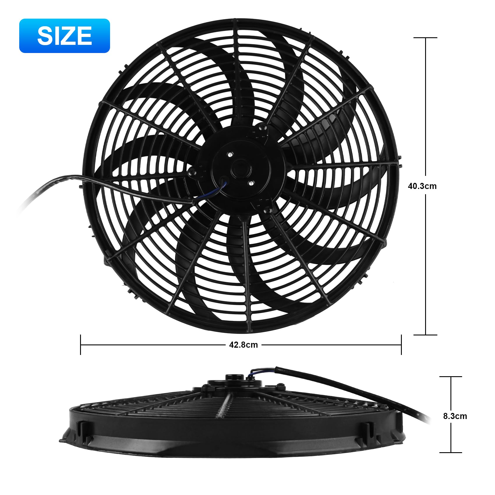 DOCAS 16 pulgadas 12V 120W Ventilador de refrigeración para automóvil,ventilador eléctrico universal con kit de montaje