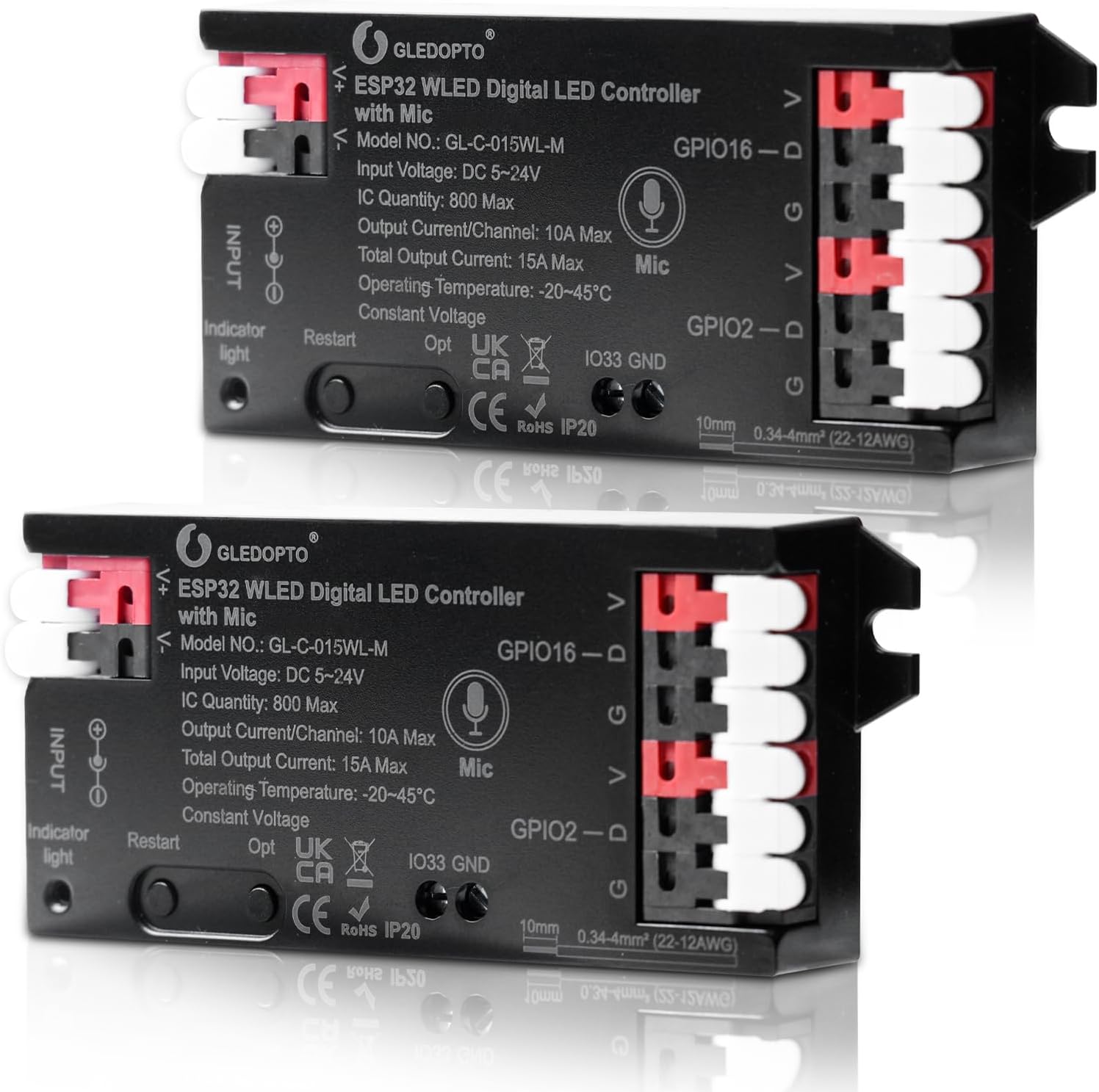 2 шт. контроллера WLED с микрофоном, ESP32 DC 5V-24V, цифровой контроллер светодиодной ленты для адресных светодиодных лент, цифро
