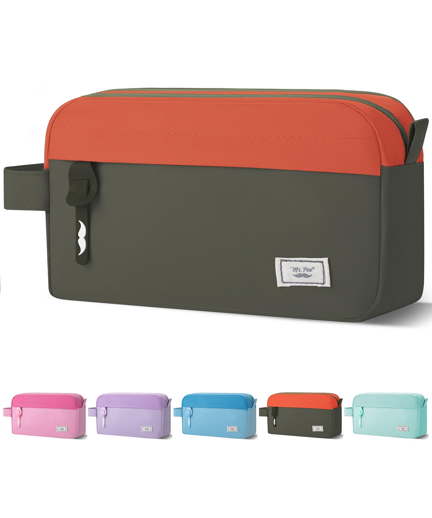 Mr. Pen Large Capacity Green School and College Pouch, Olive Green & Orange