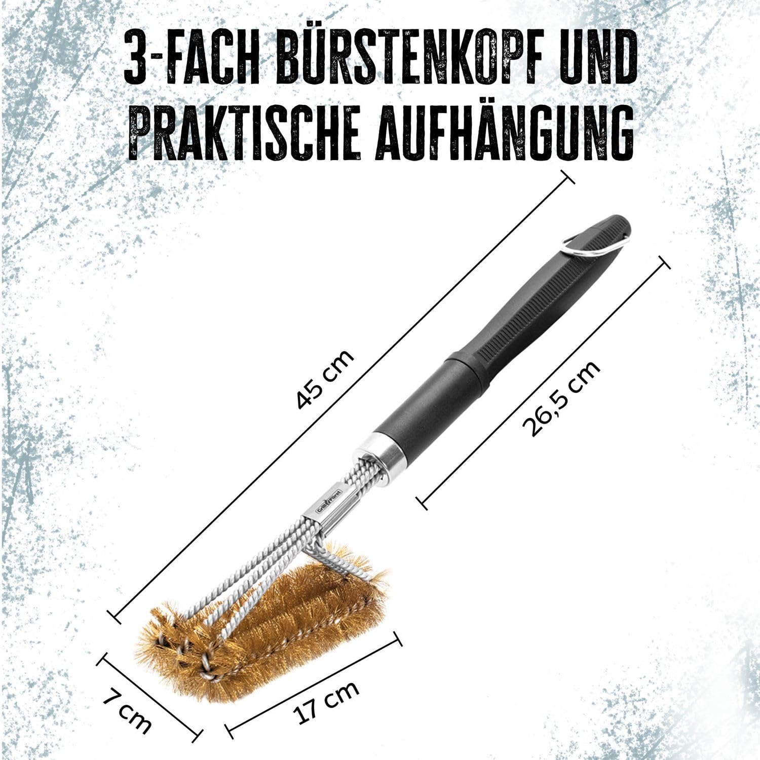 2X Grillfürst Premium Grillbürste mit Messing Borsten, 45 cm - Grill Reinigungsbürste für Grillrost, Grillrost Bürste mit langem 3-Fach Bürstenkopf