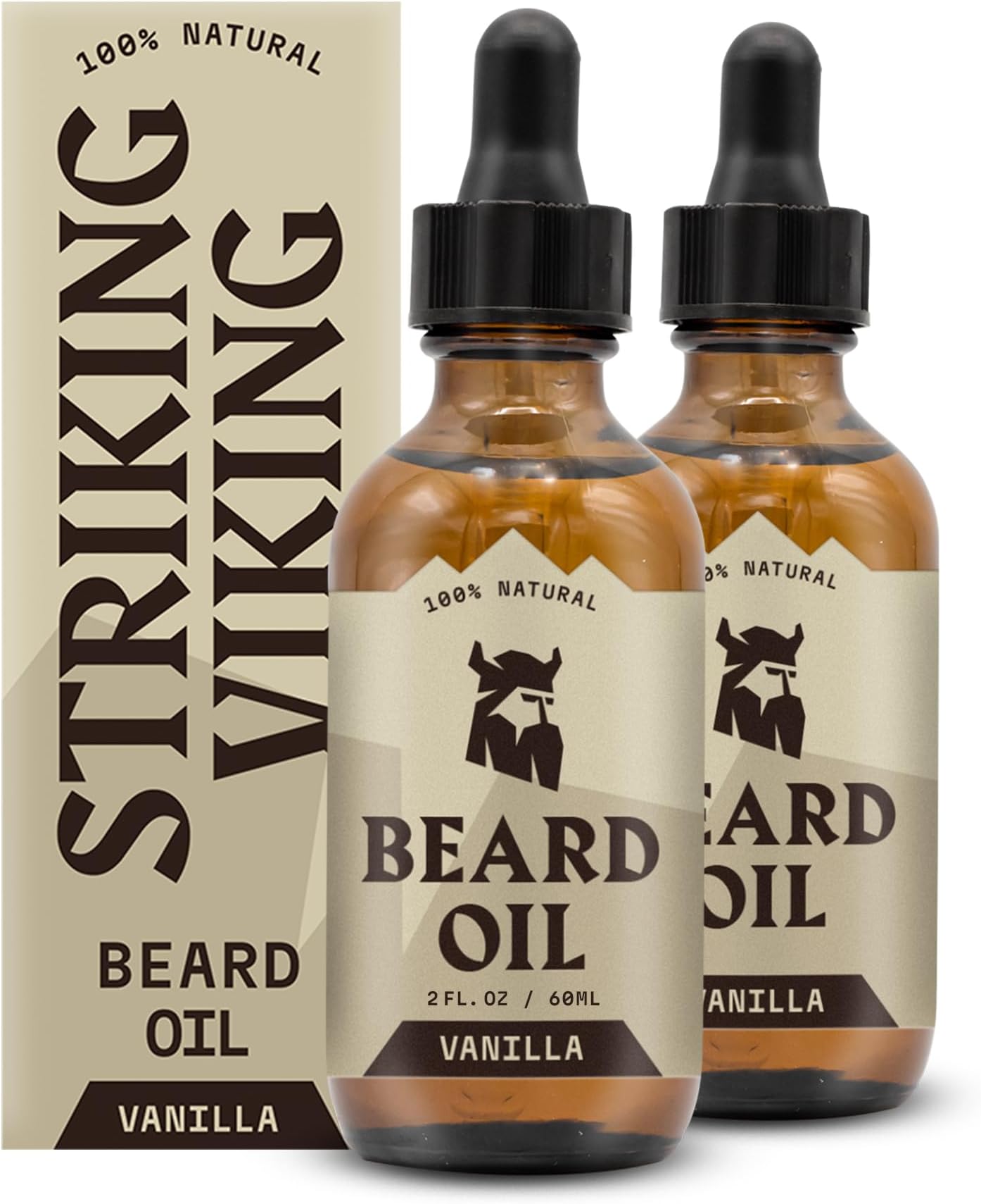 Striking Viking Beard Oil for Men - 2 Fl Oz, Pack of 2, Vanilla - Conditioning with Jojoba, Argan & Almond Oil - Promotes Fuller Growth with Beard Growth Serum - Soothes Itch with Tea Tree Extract