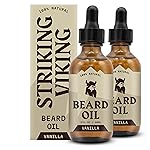 Striking Viking Beard Oil for Men - 2 Fl Oz, Pack of 2, Vanilla Scent - Naturally Derived Conditioner with Almond, Tea Tree, Argan & Jojoba Oil for Beard Growth, Softening & Moisturizing