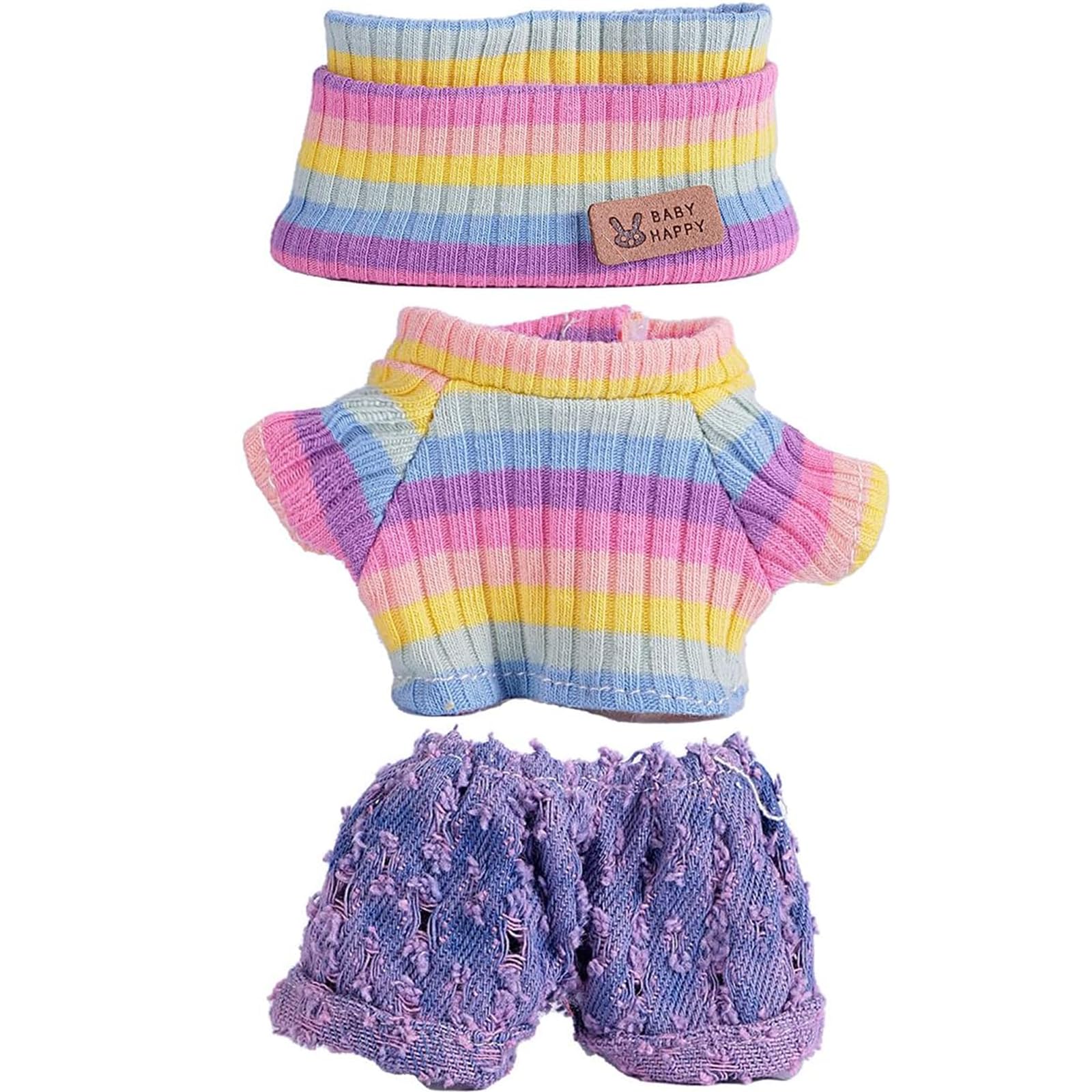 A.S.Marelis 17cm Doll Clothes Set, Chic Overalls & Hat Outfit for 17cm Plush Dolls, Accessory Suit for 1/2/3 Generation Dolls (Colorful)