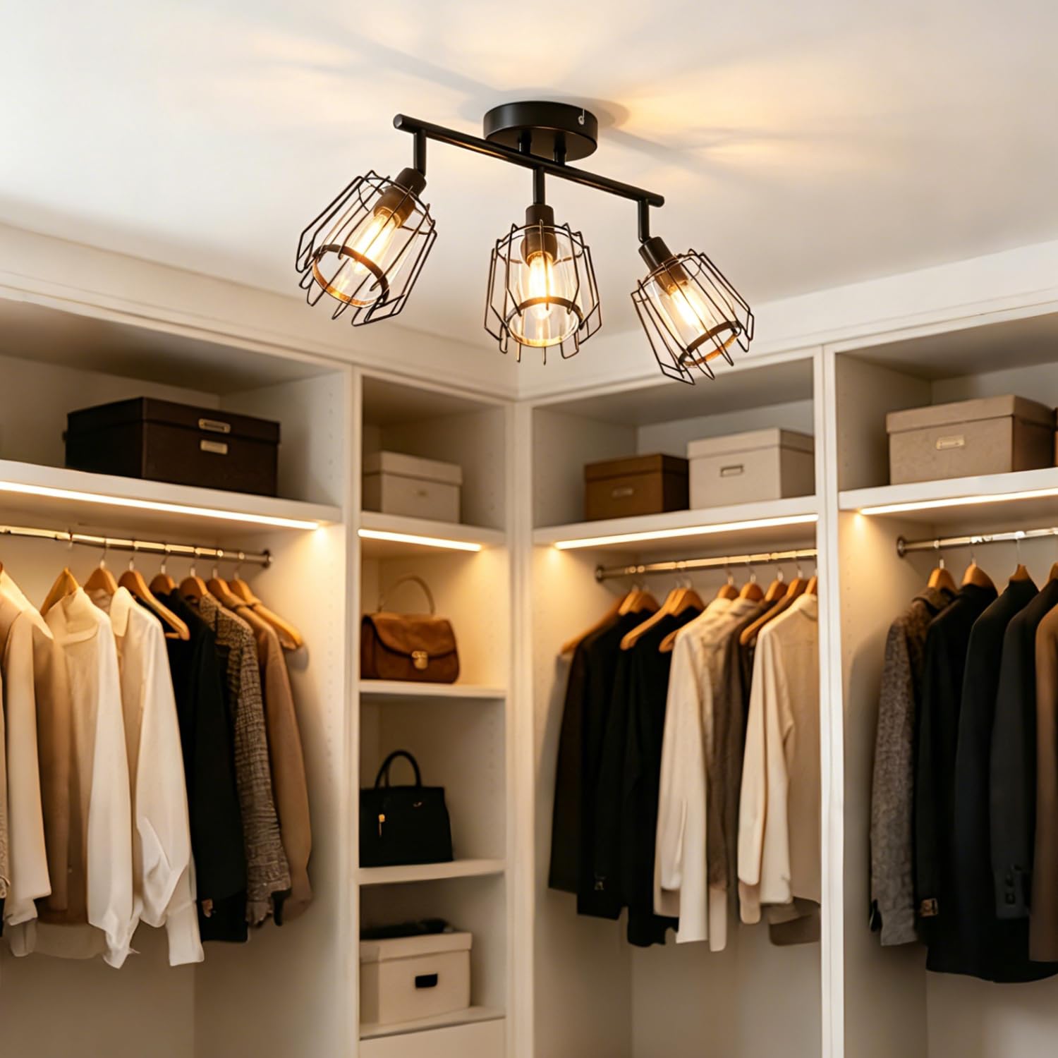 LVWIT Lampara Techo Con 3 Focos,Focos LED Interior Techo Giratorios E14, Lámparas de Techo Negro con Pantalla de Acrílico,Foco de Interior Iluminación para Dormitorio,Pasillo, Recibidor(Sin Bombilla)
