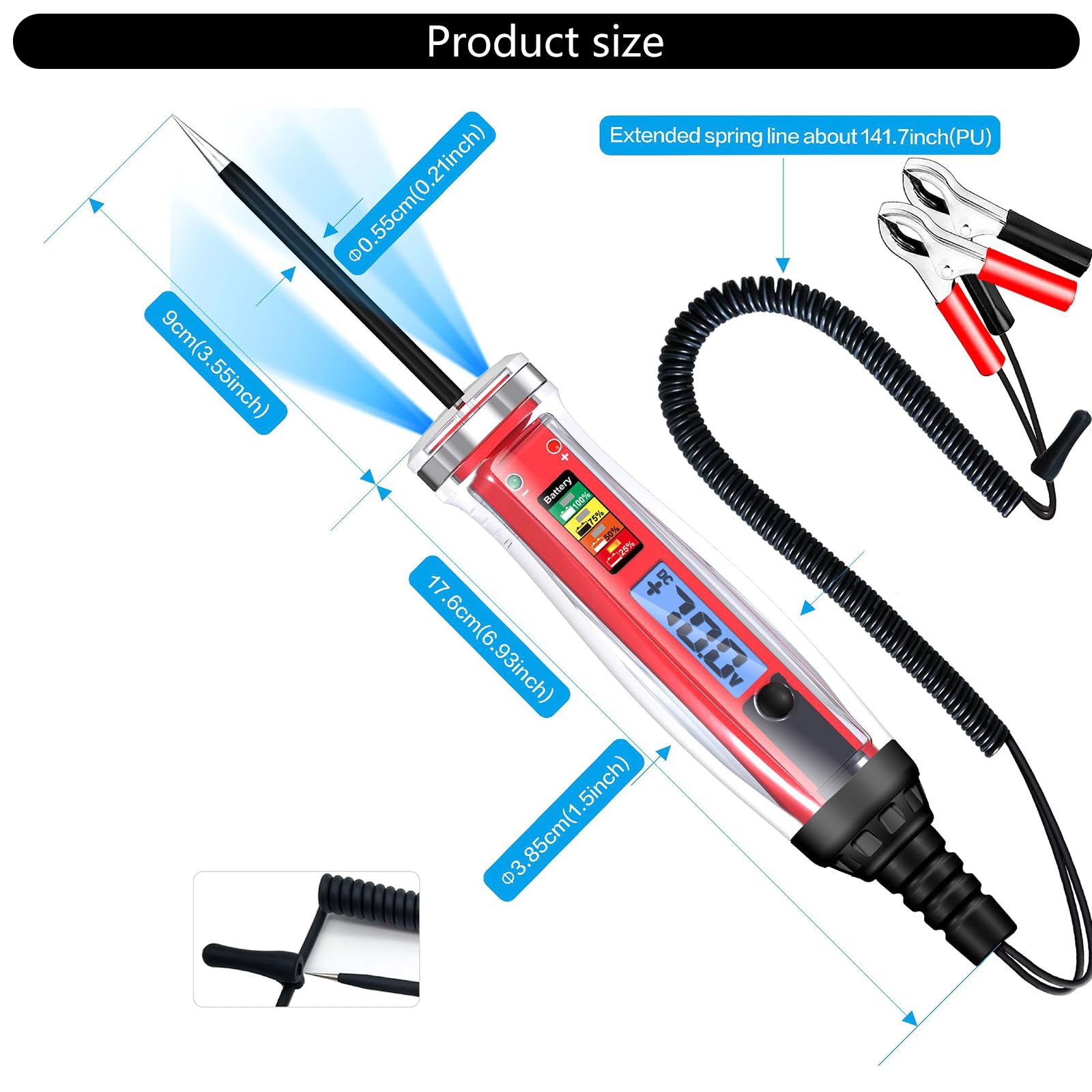 Circuito automobilistico tester batteria con filo a molla esteso Sonde diagnostiche automatiche Penna prova Tensioni per camion Strumento diagnostico per auto